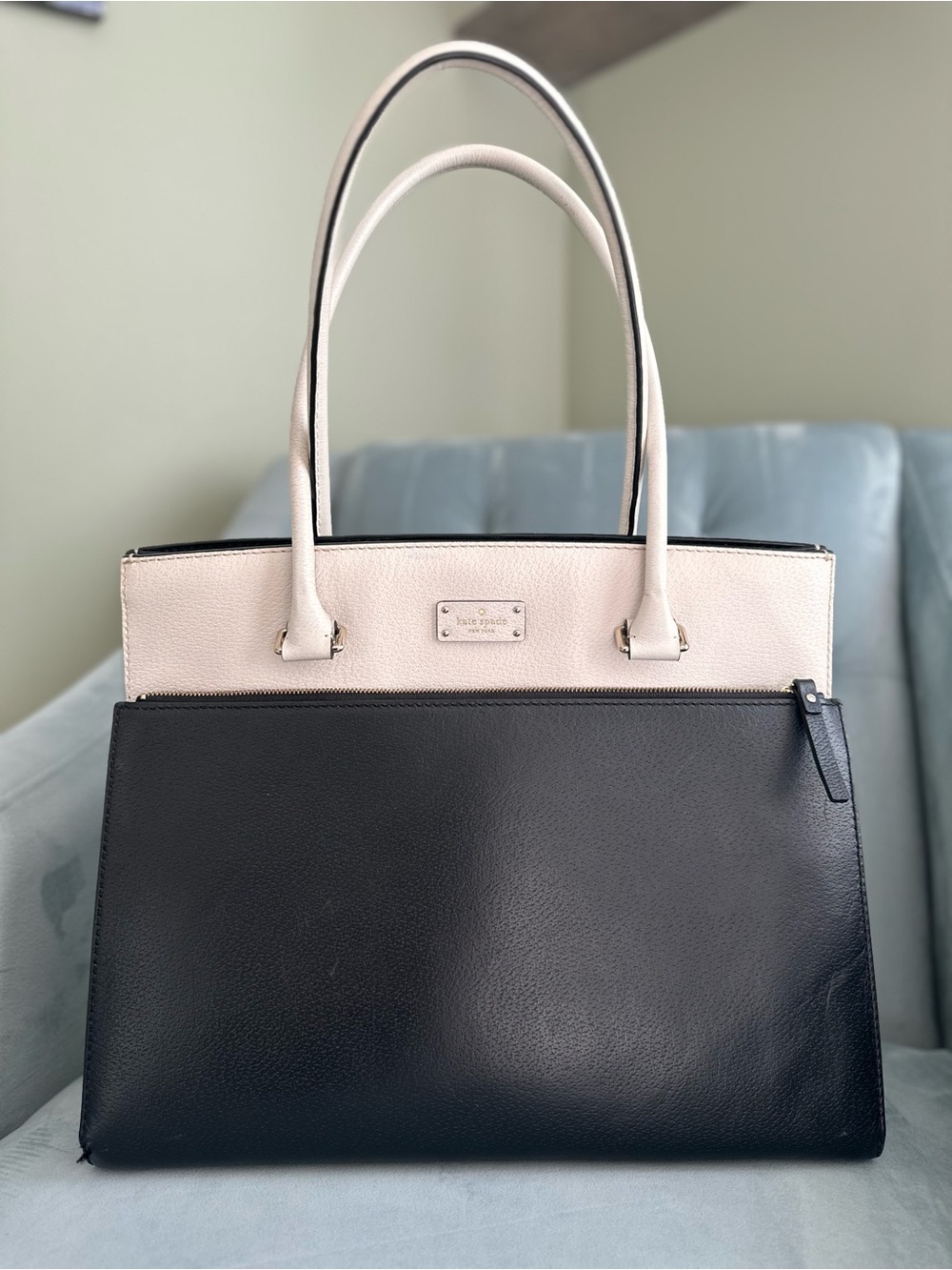 kate spade Black and Cream Structured Two-Tone Tote